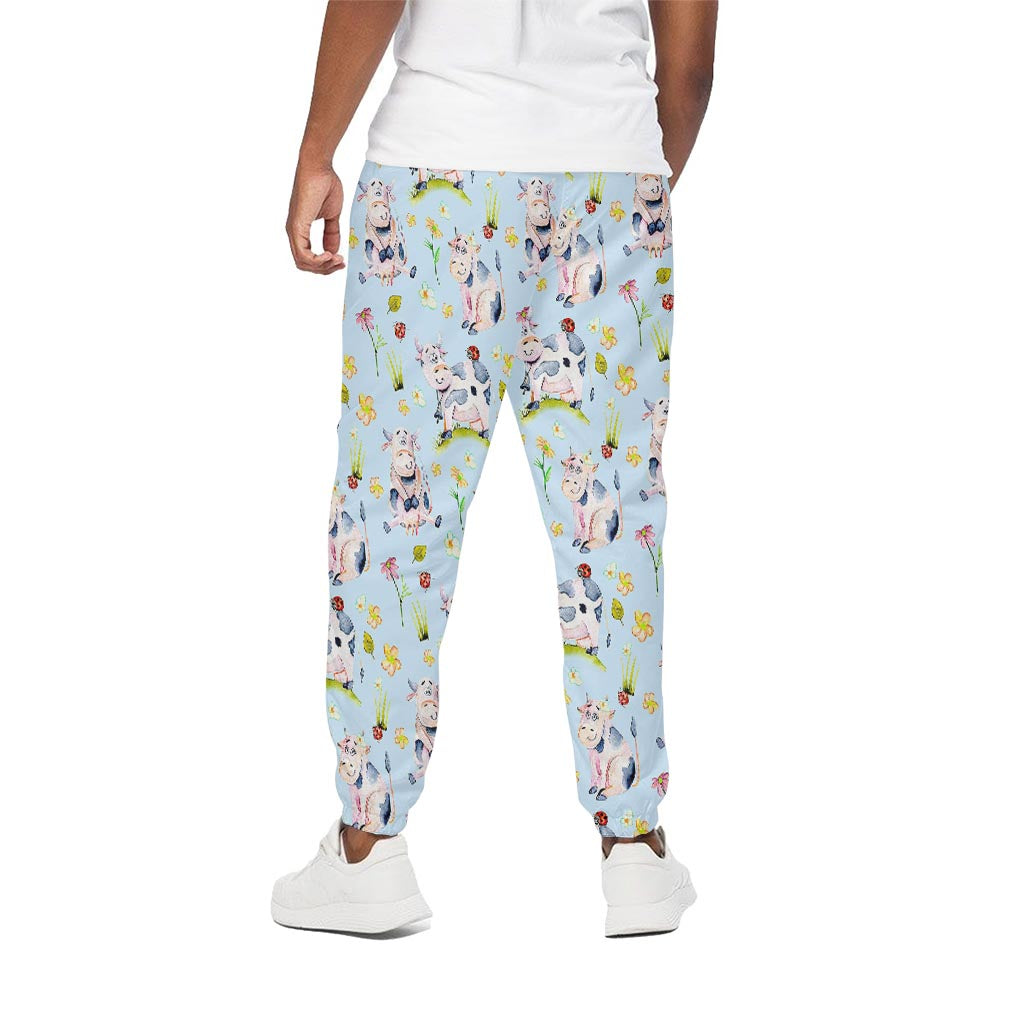 Watercolor Cartoon Cow Pattern Print Cotton Pants