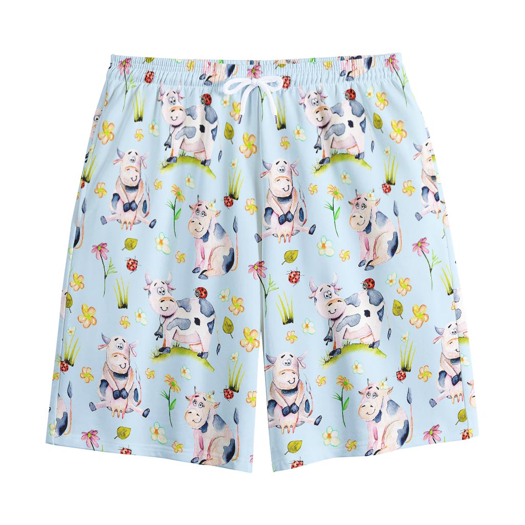 Watercolor Cartoon Cow Pattern Print Cotton Shorts