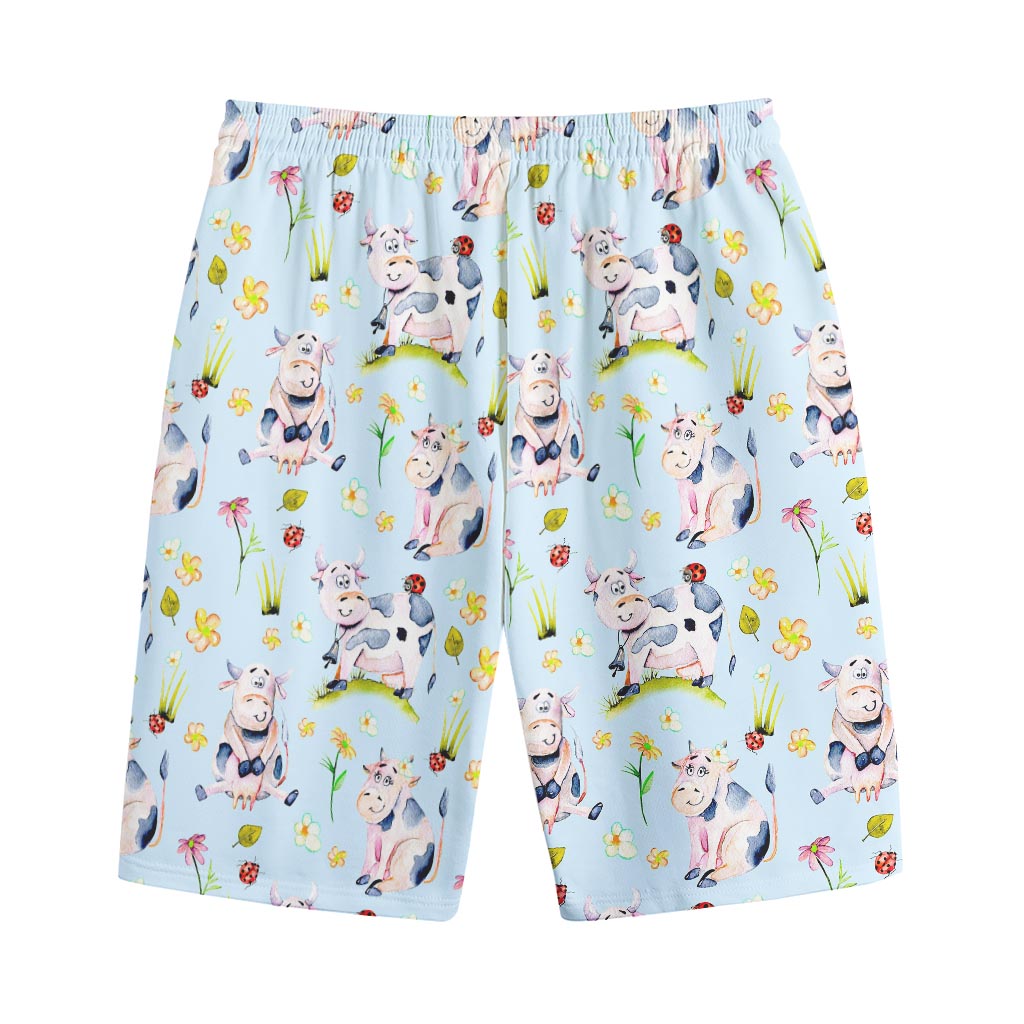 Watercolor Cartoon Cow Pattern Print Cotton Shorts