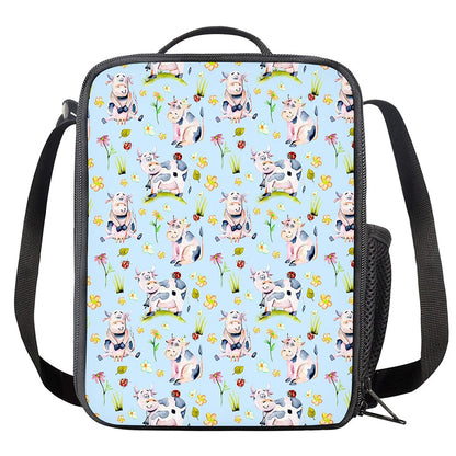 Watercolor Cartoon Cow Pattern Print Crossbody Lunch Bag