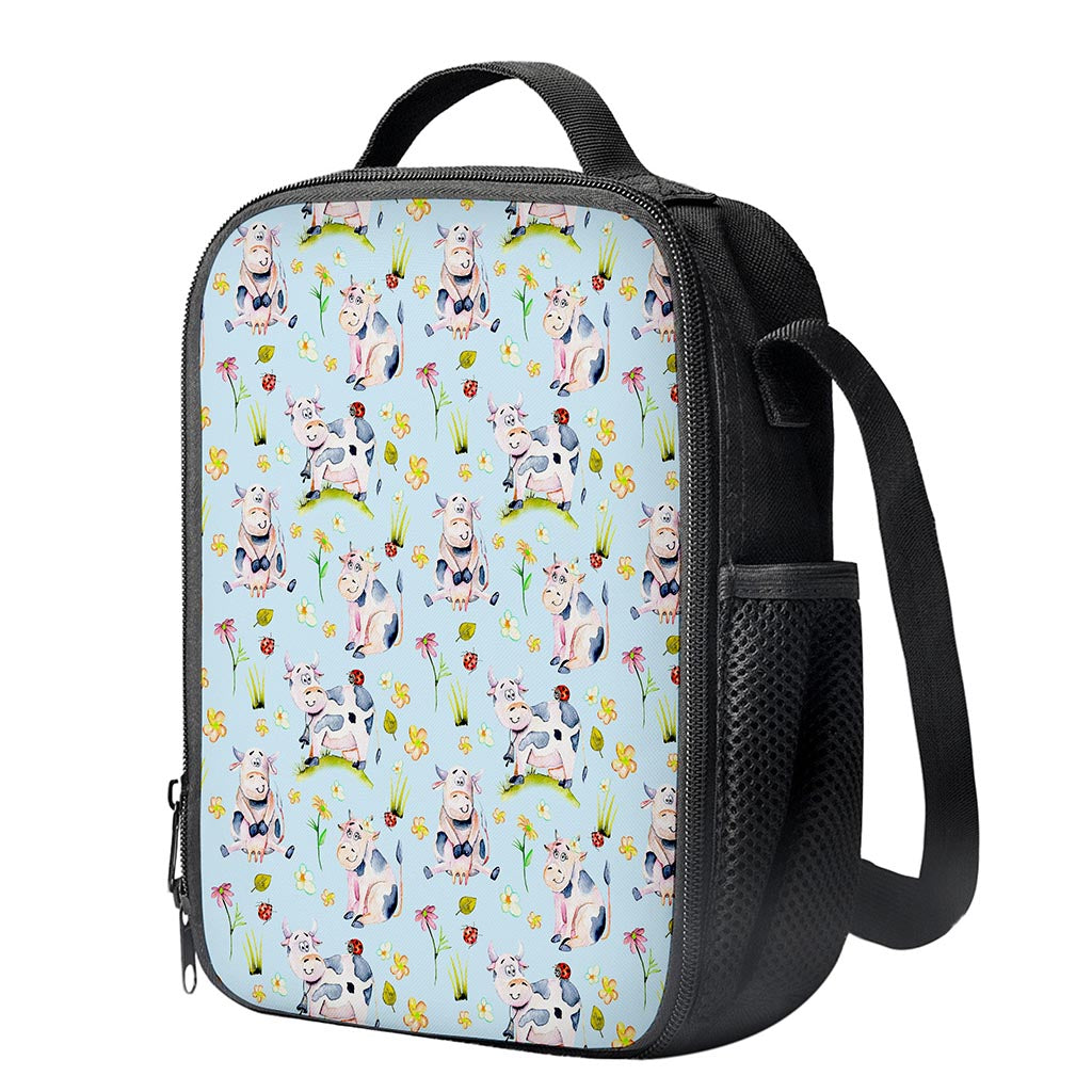 Watercolor Cartoon Cow Pattern Print Crossbody Lunch Bag