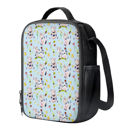 Watercolor Cartoon Cow Pattern Print Crossbody Lunch Bag