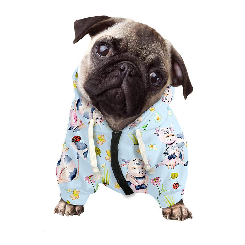 Watercolor Cartoon Cow Pattern Print Dog Zip Up Hoodie