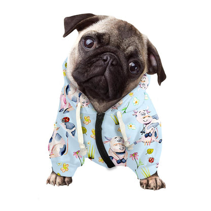 Watercolor Cartoon Cow Pattern Print Dog Zip Up Hoodie