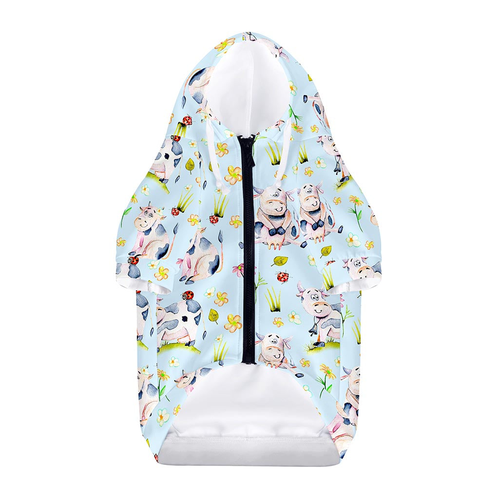 Watercolor Cartoon Cow Pattern Print Dog Zip Up Hoodie