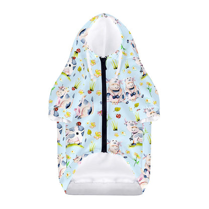 Watercolor Cartoon Cow Pattern Print Dog Zip Up Hoodie