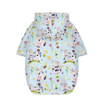 Watercolor Cartoon Cow Pattern Print Dog Zip Up Hoodie