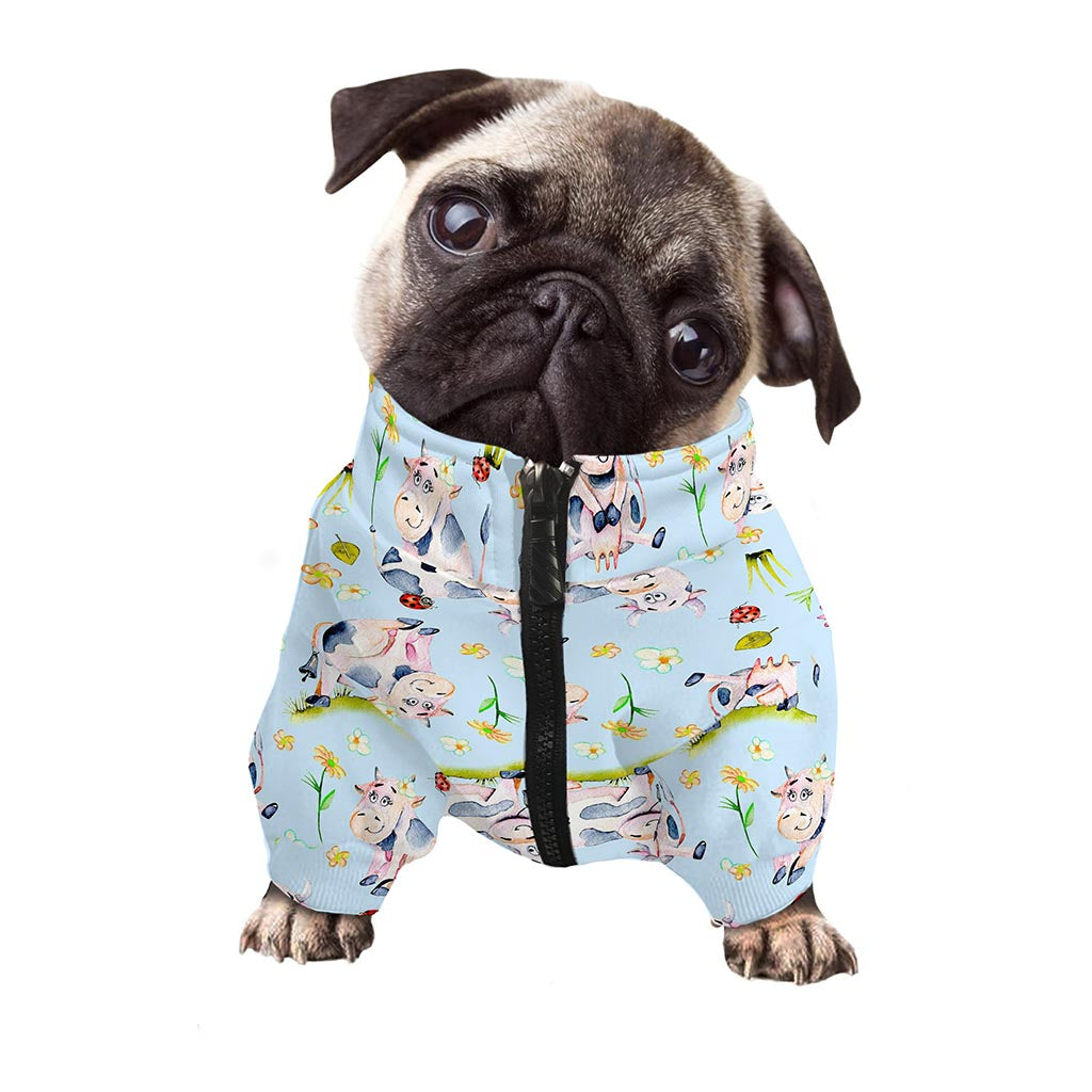 Watercolor Cartoon Cow Pattern Print Dog Zip Up Jacket