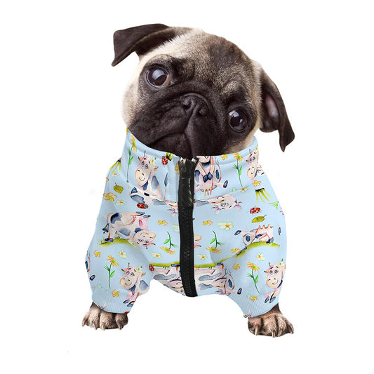 Watercolor Cartoon Cow Pattern Print Dog Zip Up Jacket