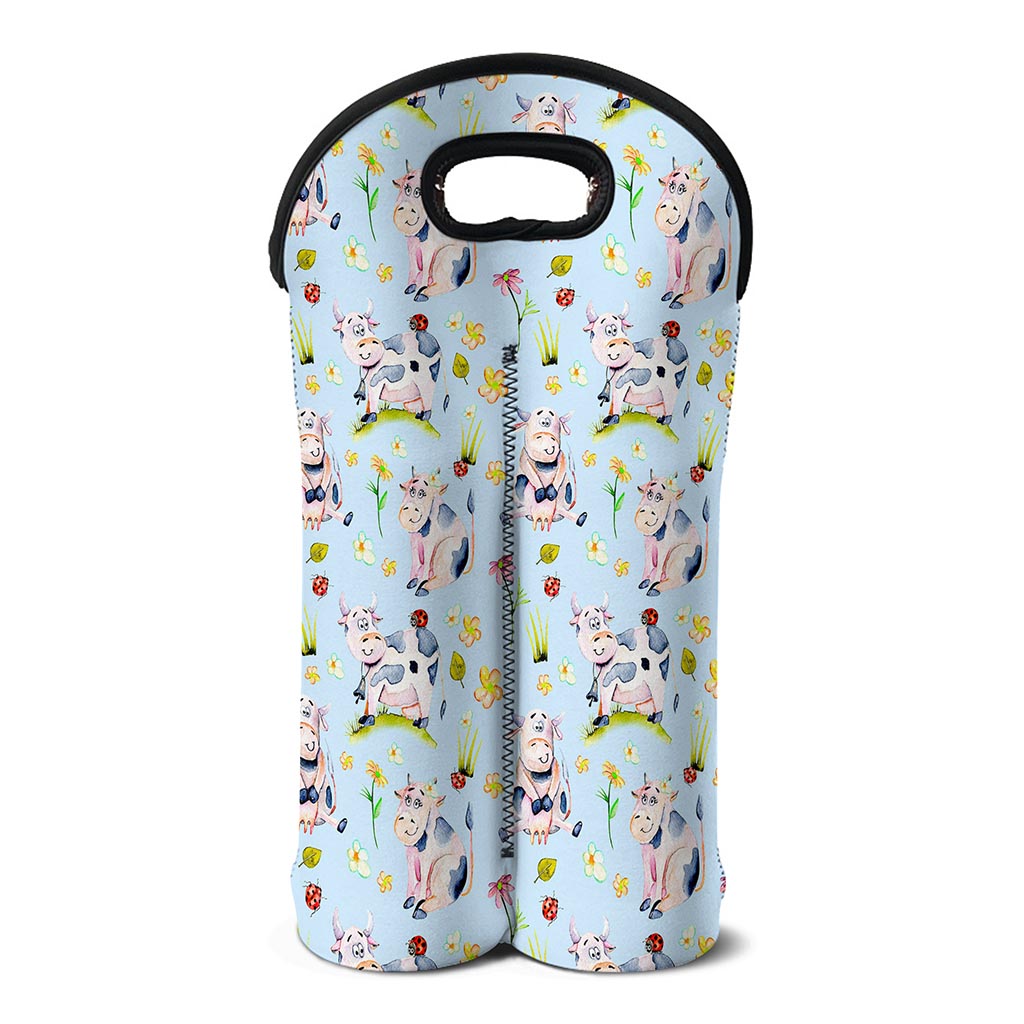 Watercolor Cartoon Cow Pattern Print Double Neoprene Wine Tote