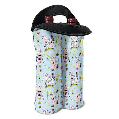 Watercolor Cartoon Cow Pattern Print Double Neoprene Wine Tote