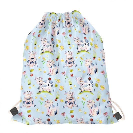 Watercolor Cartoon Cow Pattern Print Drawstring Bag