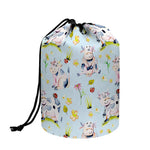 Watercolor Cartoon Cow Pattern Print Drawstring Makeup Bag