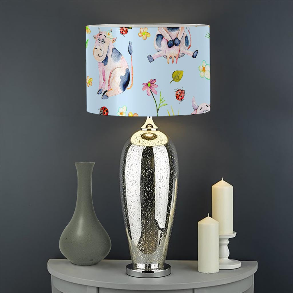 Watercolor Cartoon Cow Pattern Print Drum Lamp Shade