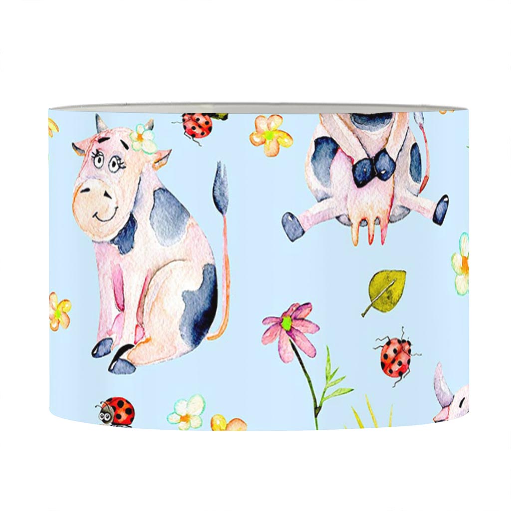 Watercolor Cartoon Cow Pattern Print Drum Lamp Shade
