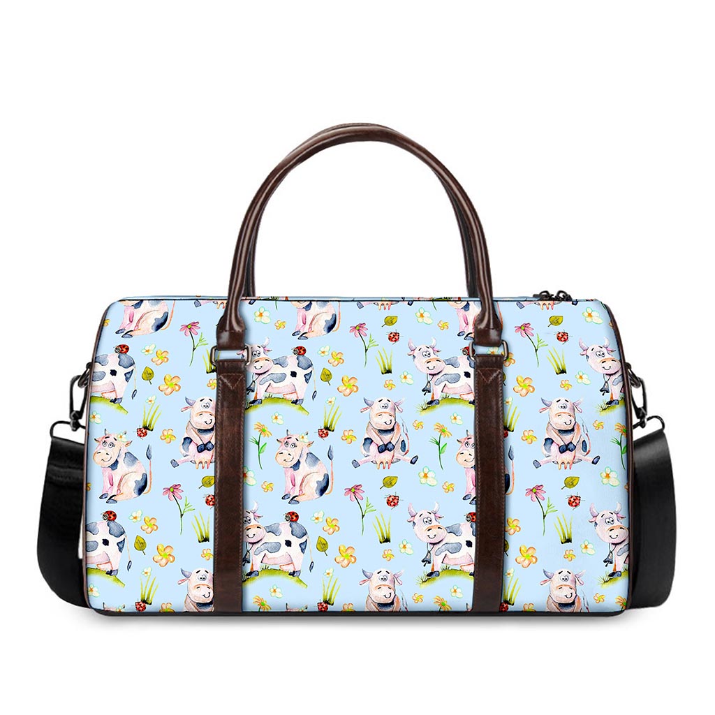 Watercolor Cartoon Cow Pattern Print Duffle Bag