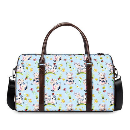 Watercolor Cartoon Cow Pattern Print Duffle Bag