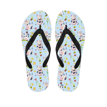 Watercolor Cartoon Cow Pattern Print Flip Flops