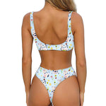 Watercolor Cartoon Cow Pattern Print Front Bow Tie Bikini