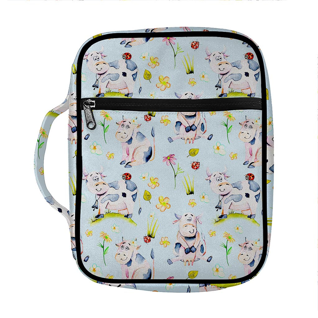 Watercolor Cartoon Cow Pattern Print Front Pocket Bible Bag
