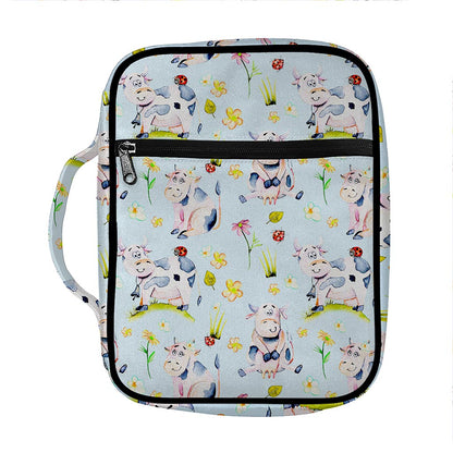 Watercolor Cartoon Cow Pattern Print Front Pocket Bible Bag