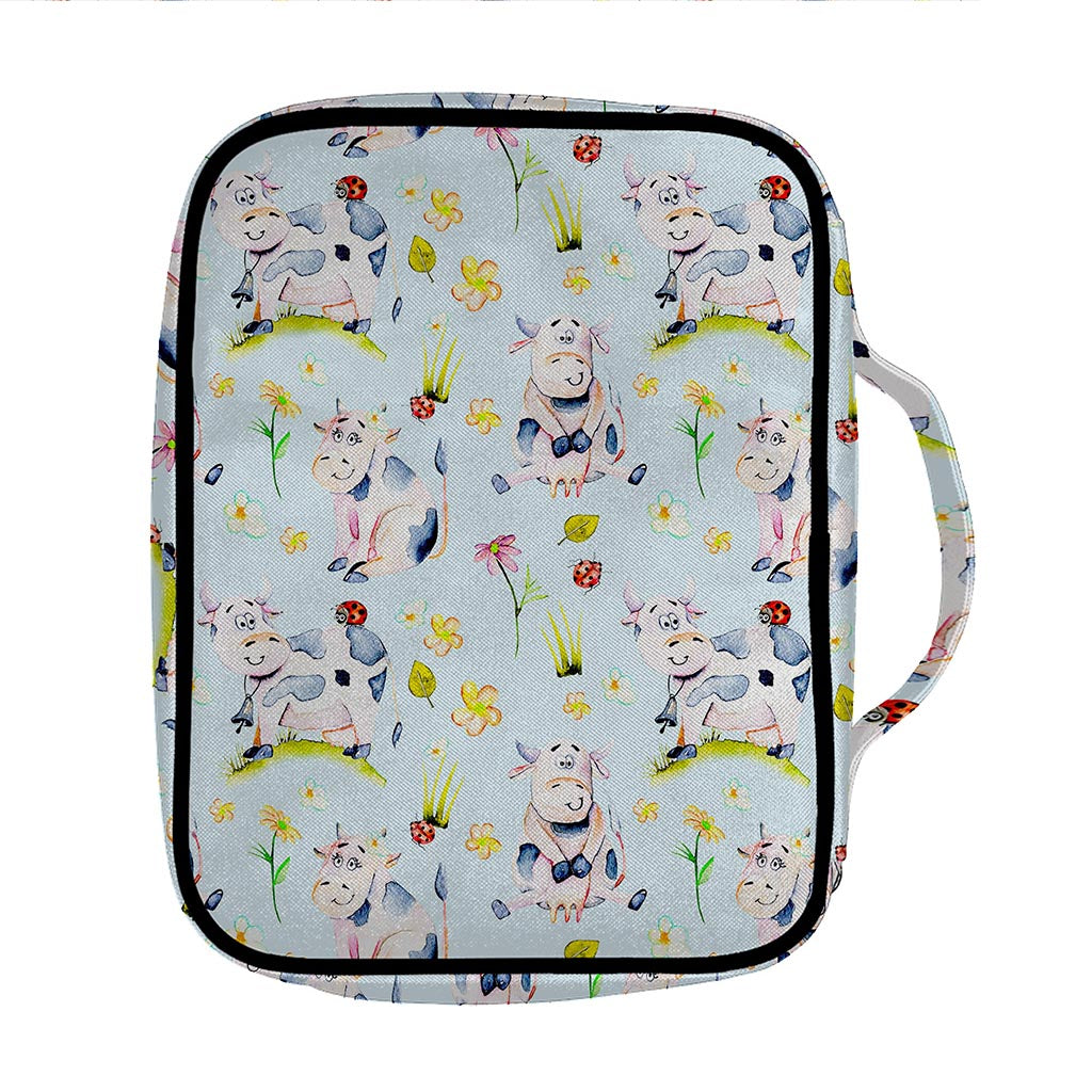Watercolor Cartoon Cow Pattern Print Front Pocket Bible Bag