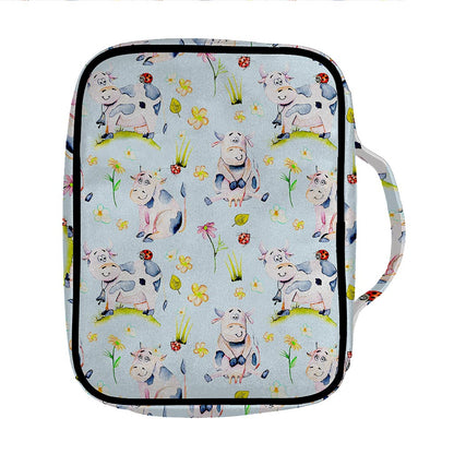 Watercolor Cartoon Cow Pattern Print Front Pocket Bible Bag