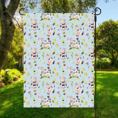 Watercolor Cartoon Cow Pattern Print Garden Flag