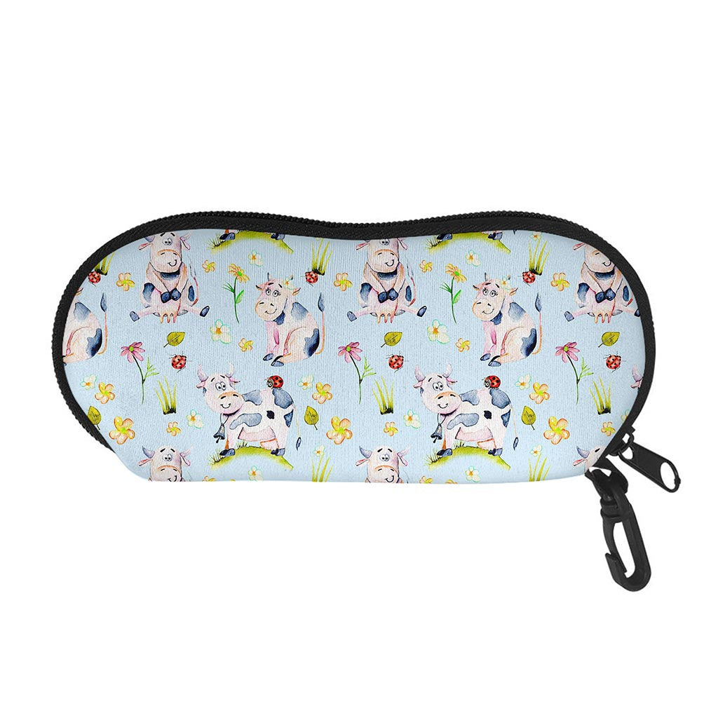Watercolor Cartoon Cow Pattern Print Glasses Case