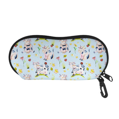 Watercolor Cartoon Cow Pattern Print Glasses Case