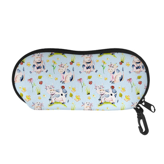 Watercolor Cartoon Cow Pattern Print Glasses Case