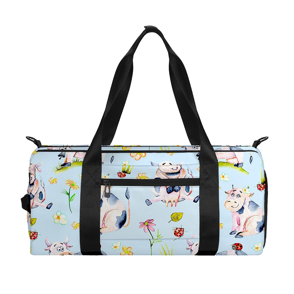 Watercolor Cartoon Cow Pattern Print Gym Bag