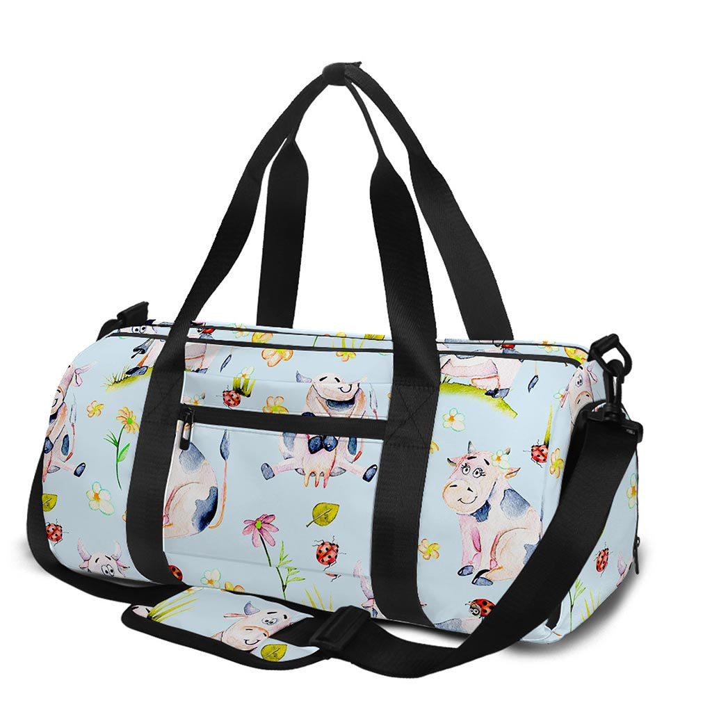 Watercolor Cartoon Cow Pattern Print Gym Bag