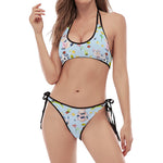 Watercolor Cartoon Cow Pattern Print Halter Scoop Tie Side Bikini
