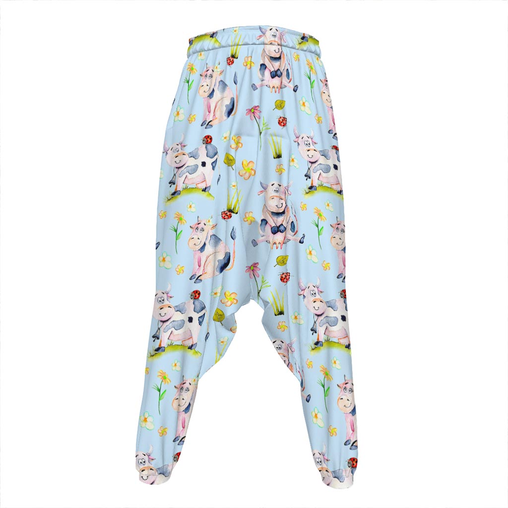 Watercolor Cartoon Cow Pattern Print Hammer Pants