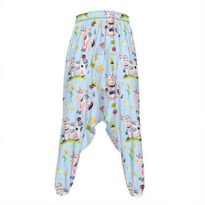 Watercolor Cartoon Cow Pattern Print Hammer Pants