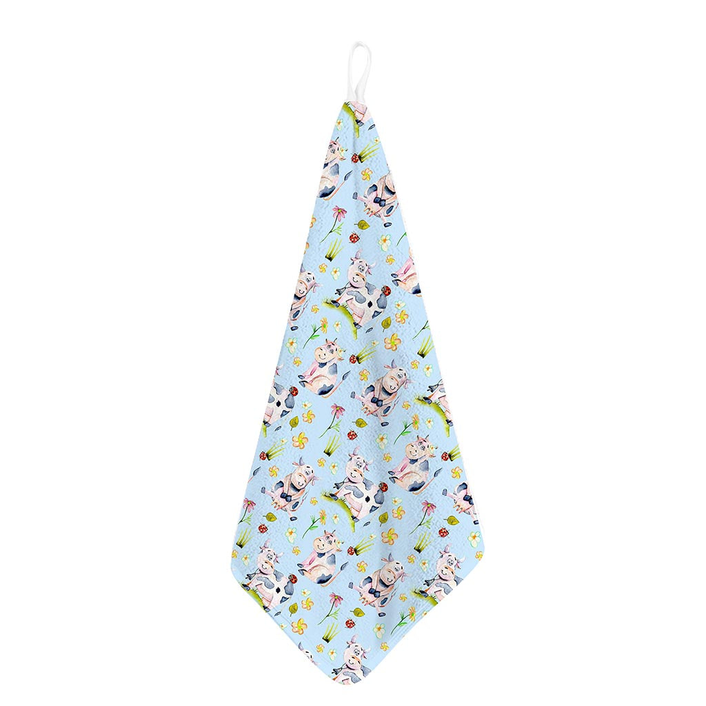 Watercolor Cartoon Cow Pattern Print Hand Towel