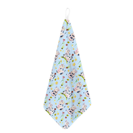 Watercolor Cartoon Cow Pattern Print Hand Towel