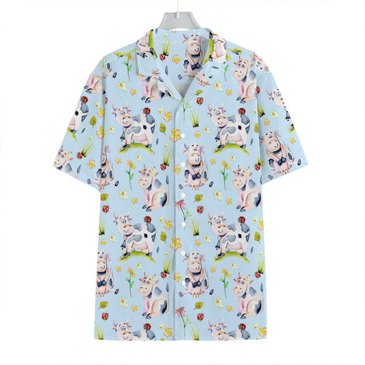 Watercolor Cartoon Cow Pattern Print Hawaiian Shirt