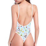 Watercolor Cartoon Cow Pattern Print High Cut One Piece Swimsuit