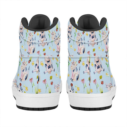Watercolor Cartoon Cow Pattern Print High Top Leather Sneakers