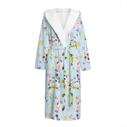 Watercolor Cartoon Cow Pattern Print Hooded Bathrobe