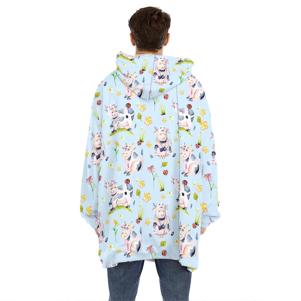 Watercolor Cartoon Cow Pattern Print Hoodie Blanket