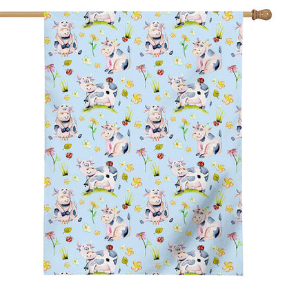 Watercolor Cartoon Cow Pattern Print House Flag