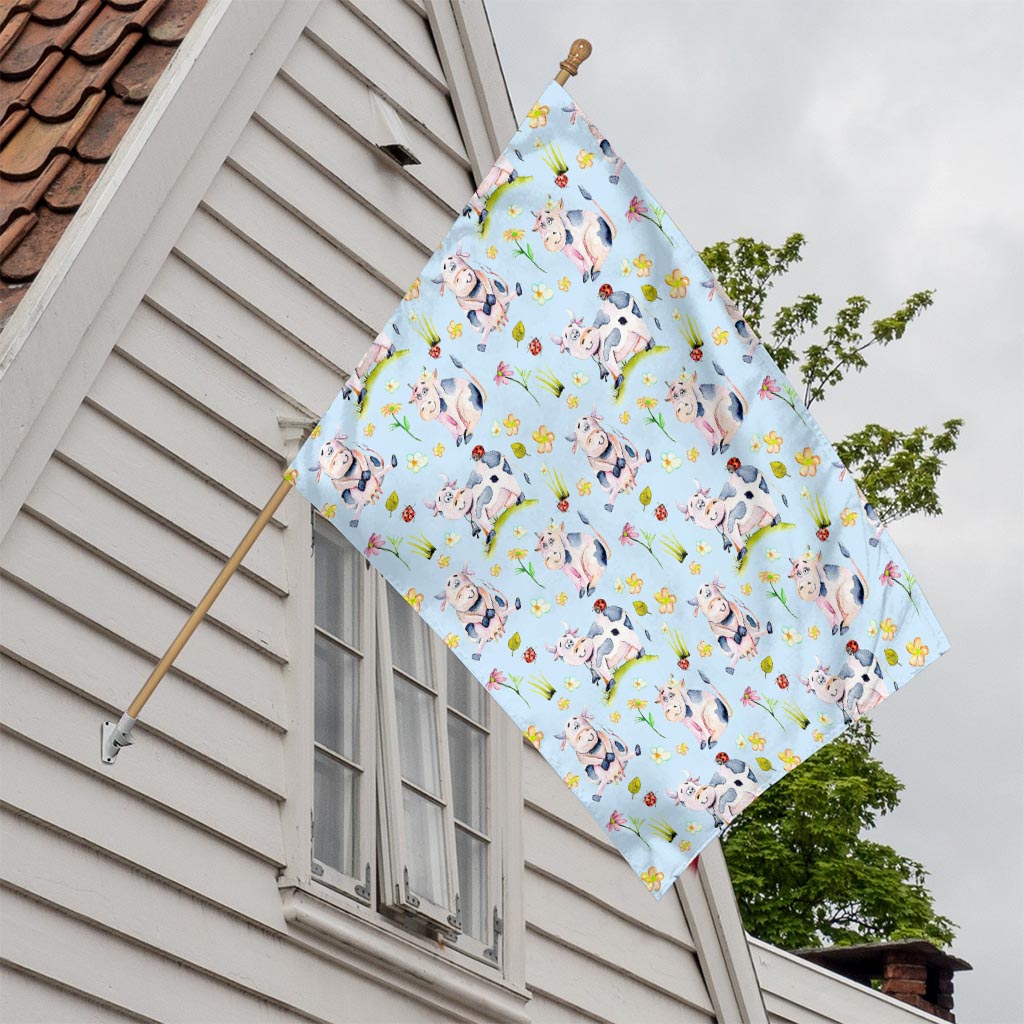 Watercolor Cartoon Cow Pattern Print House Flag