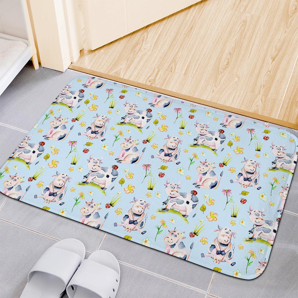 Watercolor Cartoon Cow Pattern Print Indoor Door Mat