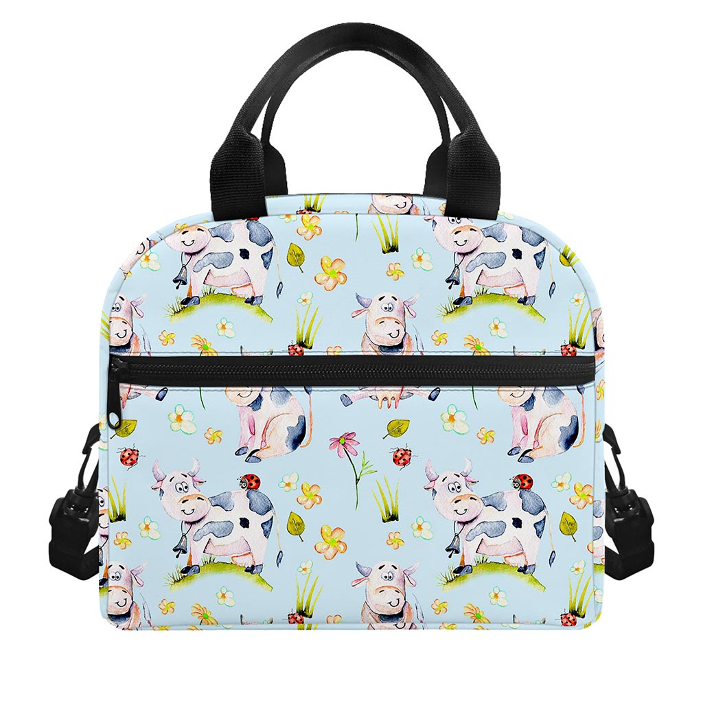 Watercolor Cartoon Cow Pattern Print Insulated Lunch Bag