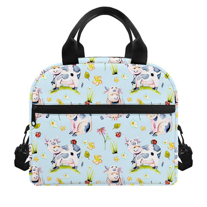 Watercolor Cartoon Cow Pattern Print Insulated Lunch Bag