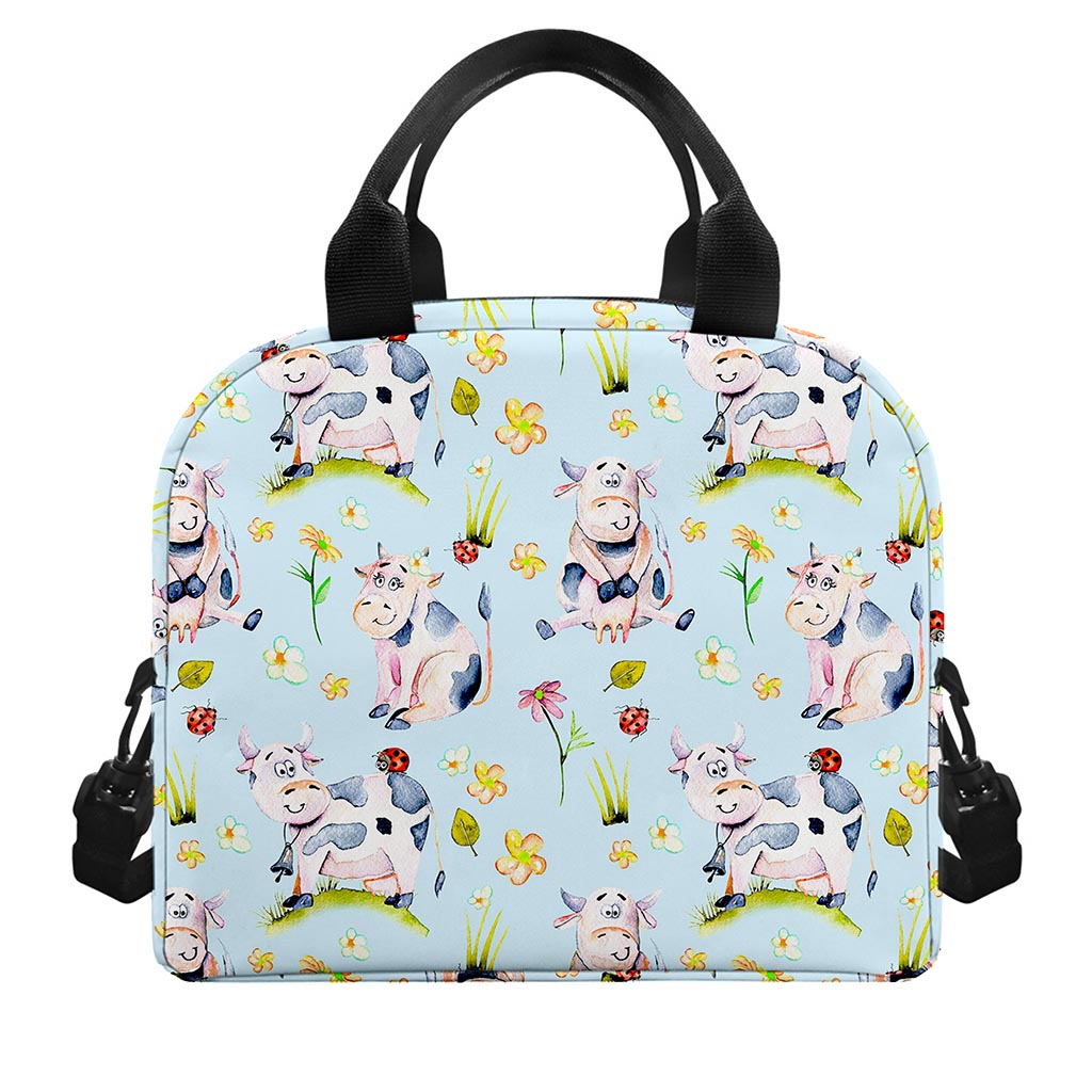 Watercolor Cartoon Cow Pattern Print Insulated Lunch Bag