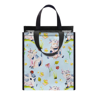 Watercolor Cartoon Cow Pattern Print Insulated Lunch Tote